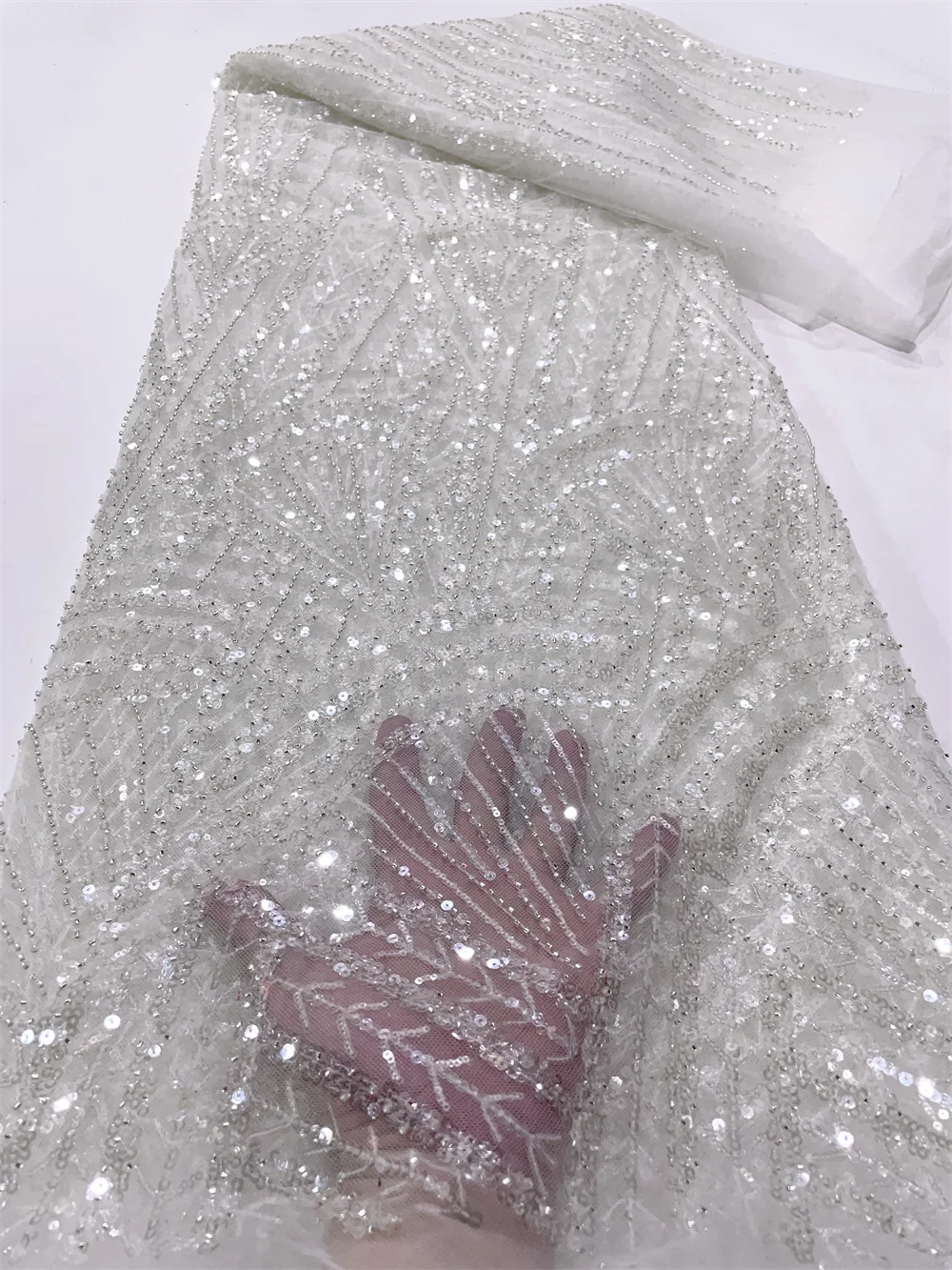 African Sequins Tulle Lace Fabric 2023 High Quality Lace French Luxury Beaded Net Lace Fabric Nigerian For Women Wedding Dresses