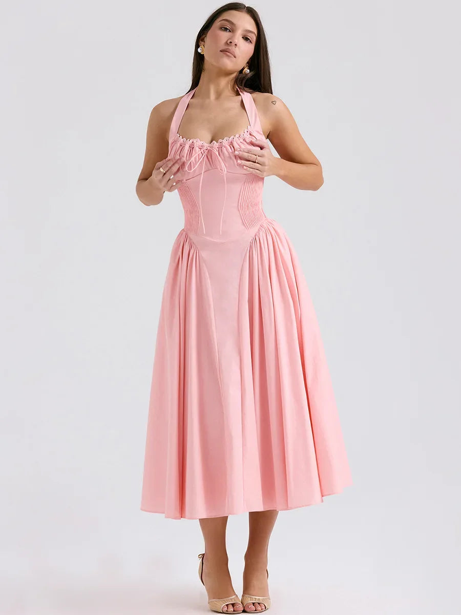 Elegant Line Midi  Halter Party Dresses Summer