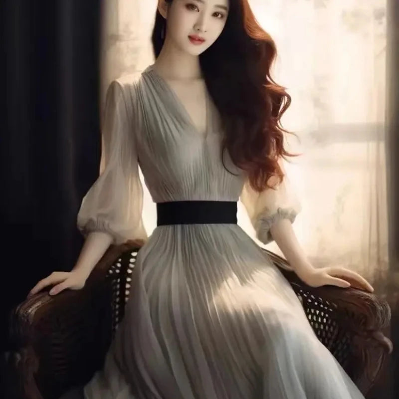 Korean Style Woman Long Sleeve Dress High Quality Elegant and Beautiful Dresses for Women G Designer Kpop On Sale Clearance Full