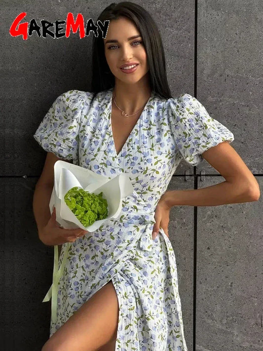 Light Long  100% Cotton Side Slits Flowers Elegant