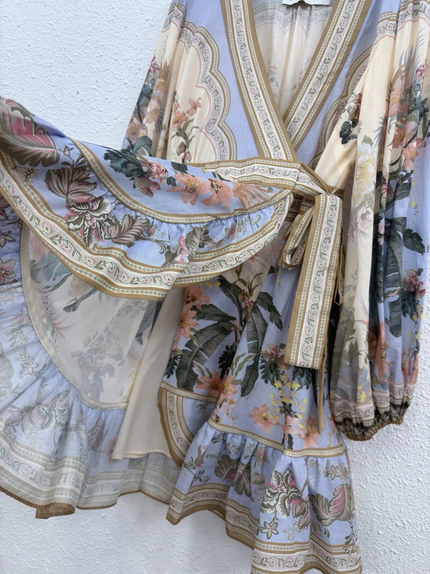 Zimm Long Lantern Sleeve Bohemian Vintage Floral Printing Lace-up Women Mini Dress European High Quality Sexy Sweet Elegant Chic