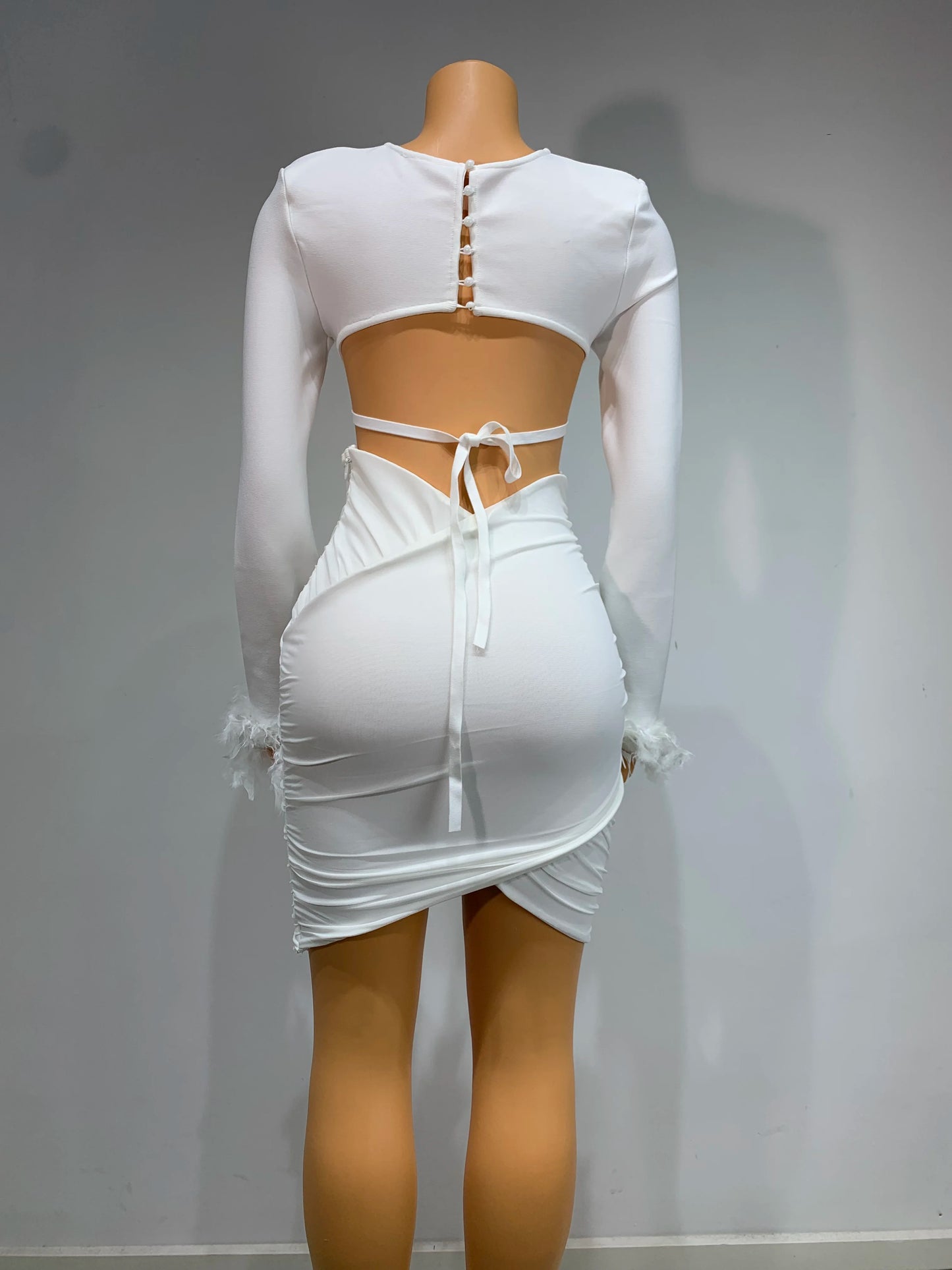 Winter White Dress For Women 2 Pieces Fashion Street Wear Hollow Out Design Crop Top Skirt Sets Birthday Outfit Club Costume