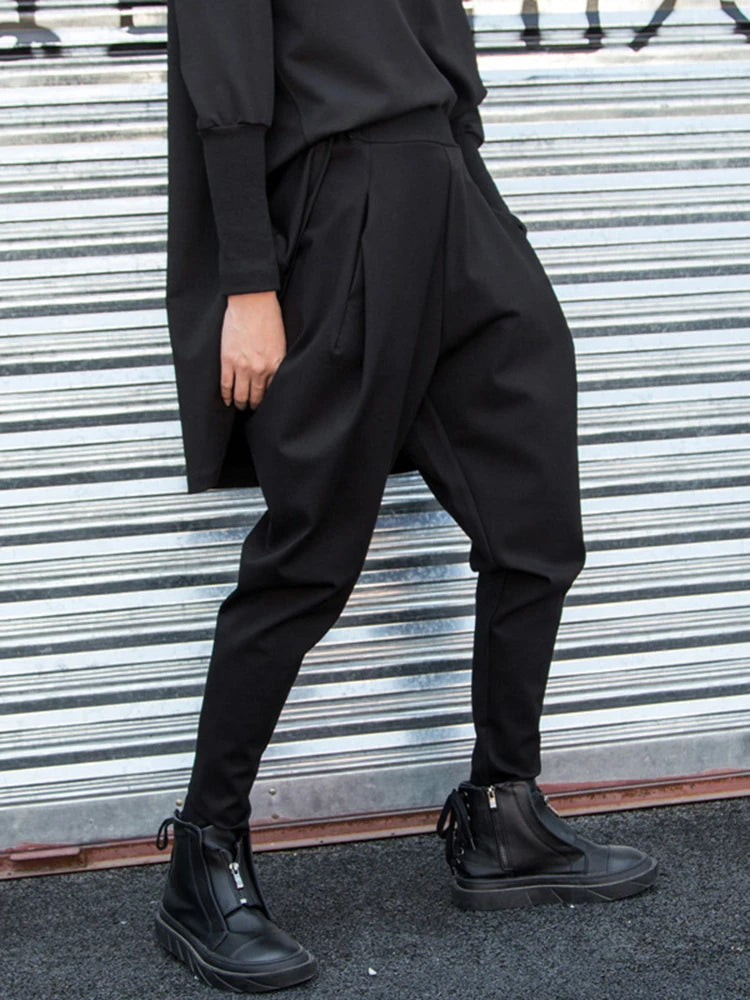 [EAM] High Elastic Waist Black Split Joint Long Harem Trousers New Loose Fit Pants Women Fashion Tide Spring Autumn 2025 1Z317