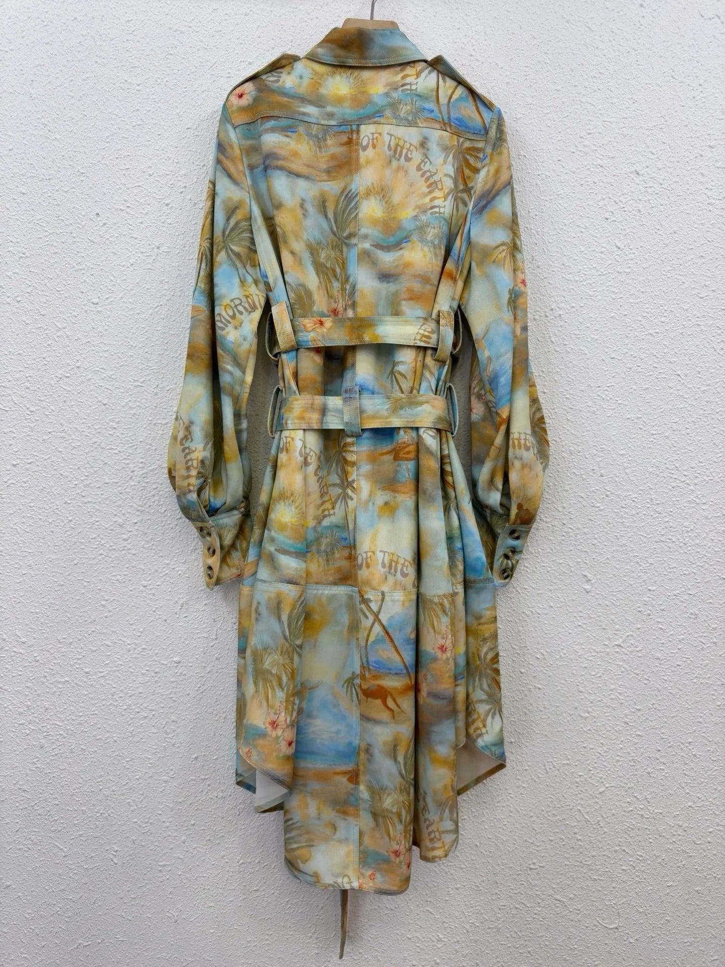 Zimm Women Long Lantern Sleeve Turn-down Collar Printing Midi Dress Chic Vintage Bohemian Elegant Luxury Runway Designer