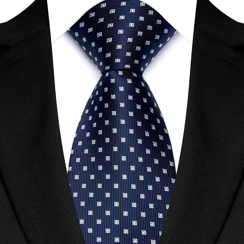 Luxury 8CM Mens Necktie Navy Blue Color Dot Stripes Solid Tie For Man Groom Jacquard Woven Neck Tie For Business Wedding Party