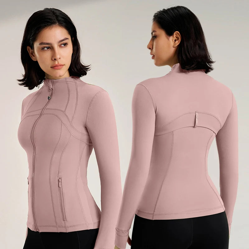 Women's Slim Fit Yoga Jacket   Top With Thumb Button Fitness Wear  Spring Coat