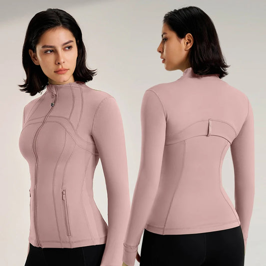 Women's Slim Fit Yoga Jacket   Top With Thumb Button Fitness Wear  Spring Coat