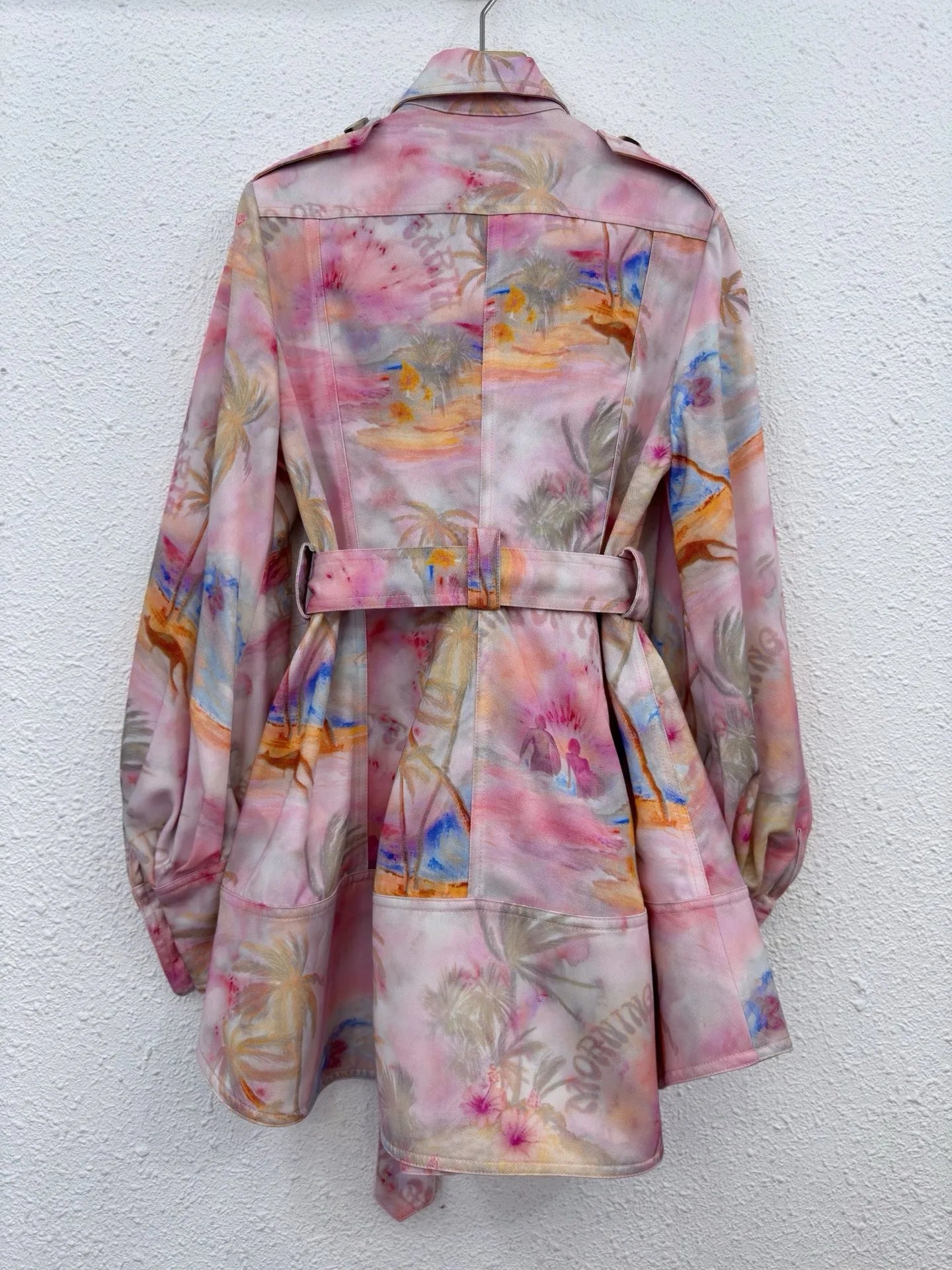 Zimm Bohemian Vintage Turn-down Collar Women Printing Long Lantern Sleeve Mini Dress with Belt High Quality Sweet Elegant Chic