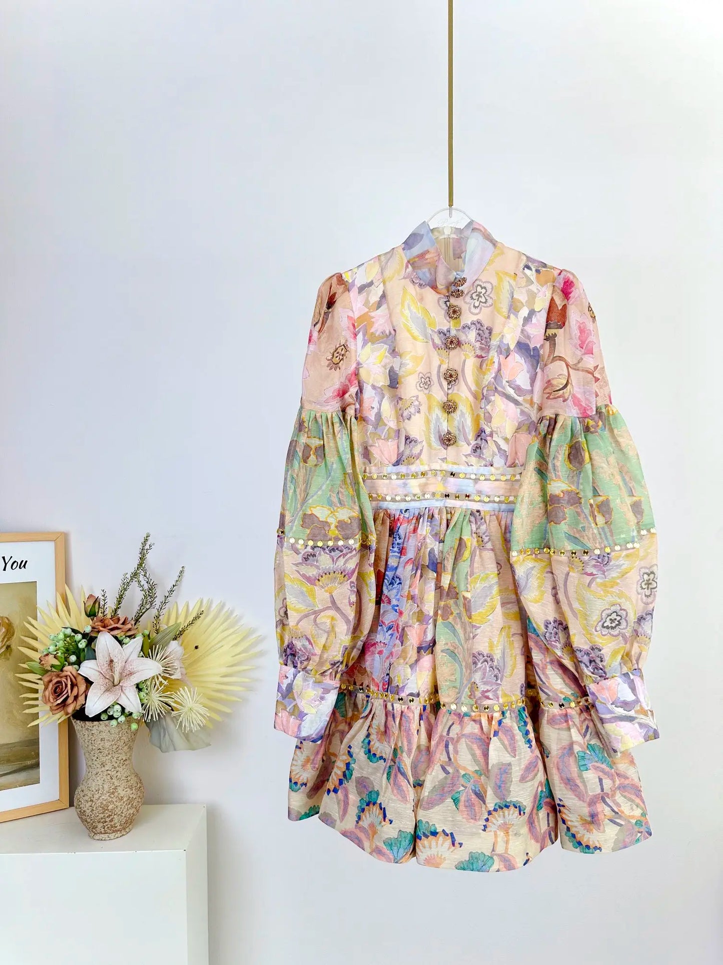 Zimm Silk Linen Printing Mini Women Dress Runway Designer Chic High Quality European