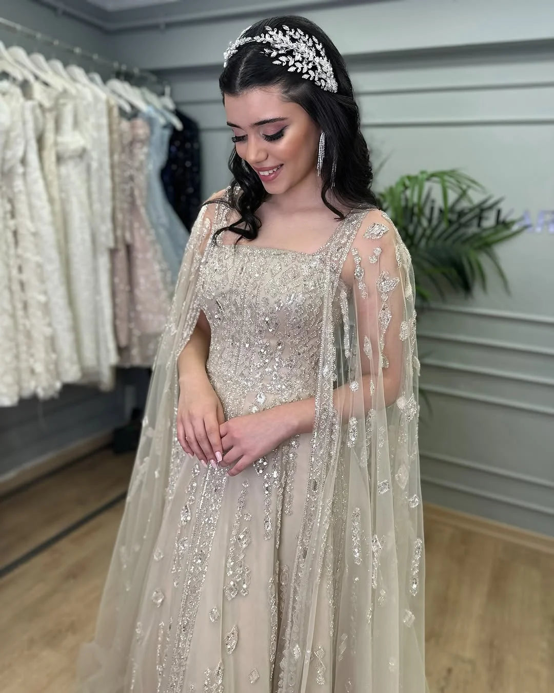 MisShow 2025 Customized Nude Elegant A Line Luxury Crystals Beaded Arabic Evening Dresses Gowns for Formal Occasion