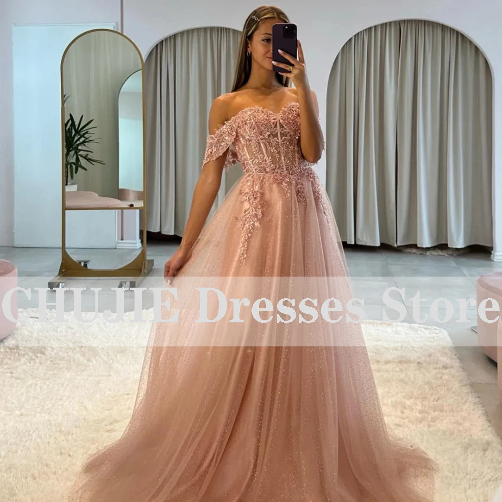 Dusty Blue Prom Dresses Woman 2024 Customized Glitter Tulle Evening Party Dress Formal Occasions Wedding Dress فساتين السهرة