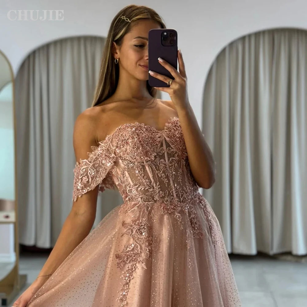 Dusty Blue Prom Dresses Woman 2024 Customized Glitter Tulle Evening Party Dress Formal Occasions Wedding Dress فساتين السهرة